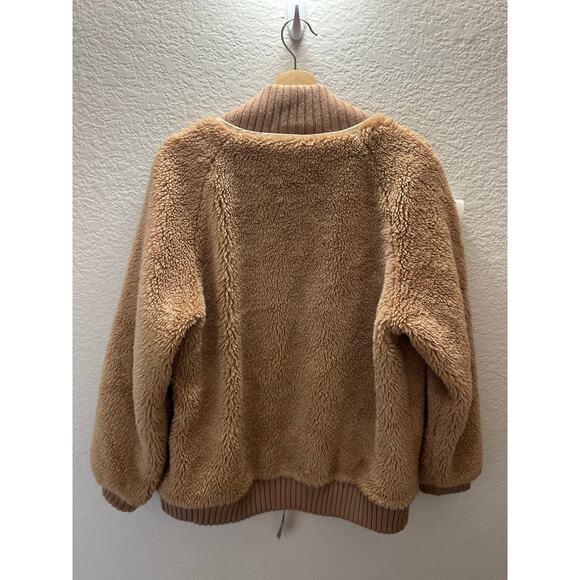 Varley Ella Long Line Sherpa Bomber Jacket Tan Teddy Zip Up Womens M Cozy Winter - Picture 5 of 9